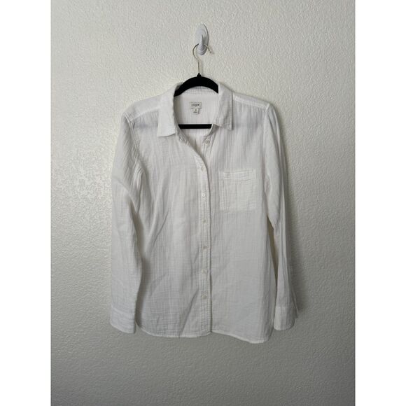 J. Crew Cotton Gauze Button Down White Long Sleeve Top Blouse Size Medium - Picture 1 of 7